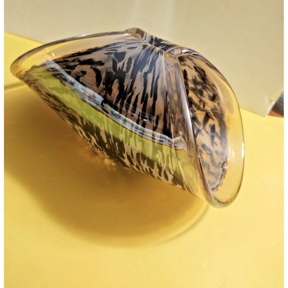 Murano Hand Blown Folded Glass Centerpiece Bowl 9 1/2" x  5 1/2" - Picture 2 of 12